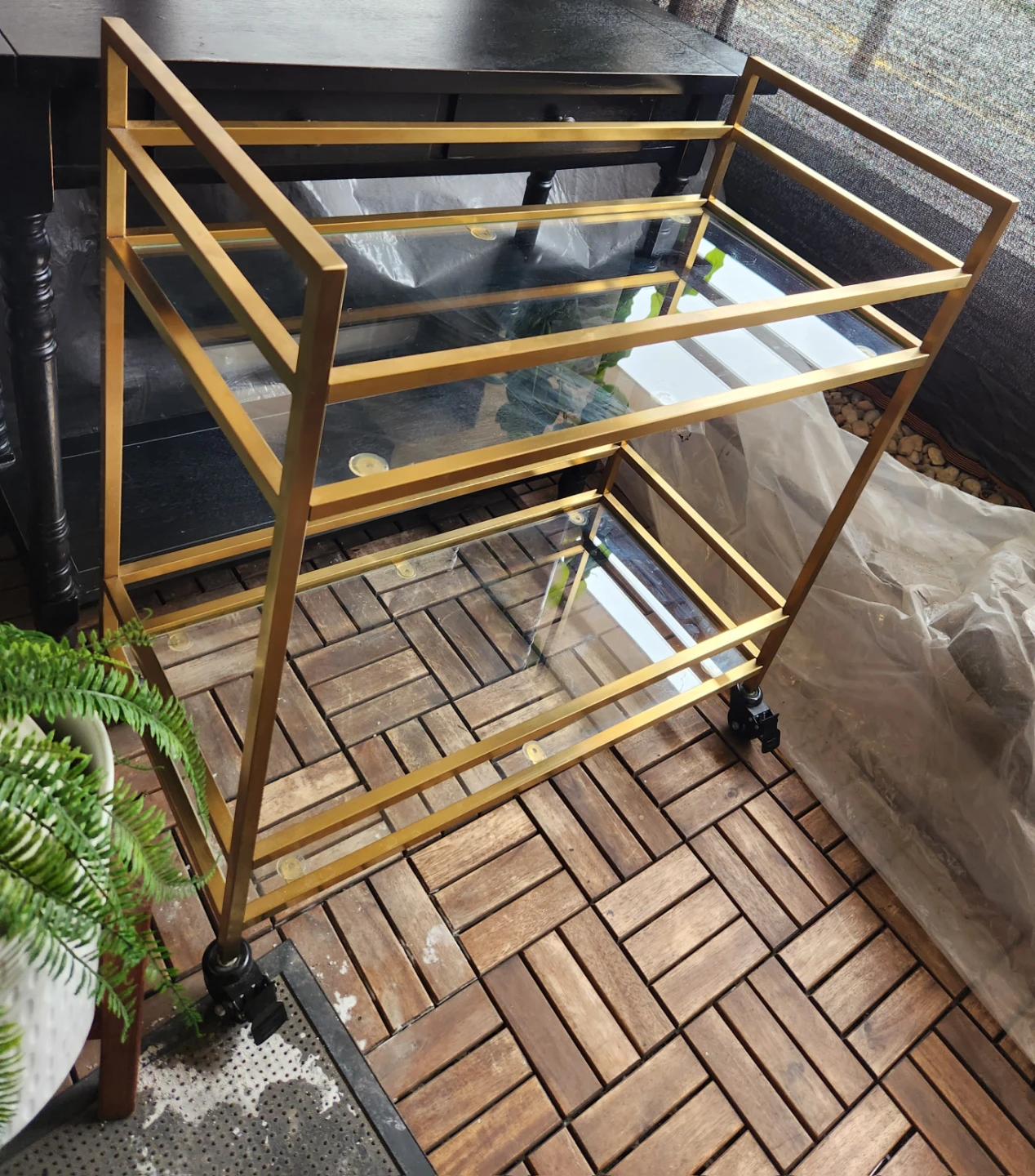 Gold  Bar Cart with Glass Shelves