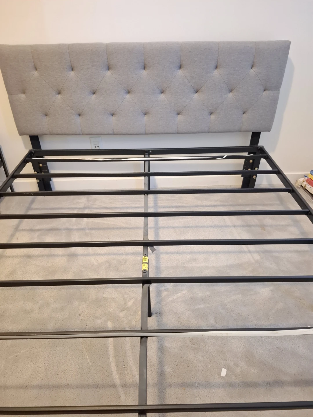 Tufted Grey Upholstered Headboard Metal Bed Frame
