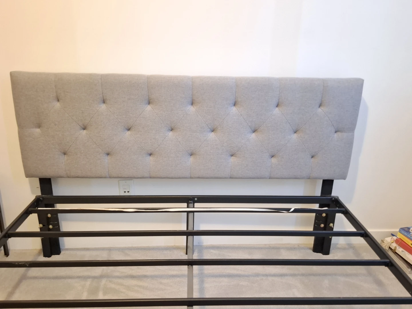 Tufted Grey Upholstered Headboard Metal Bed Frame - photo 2