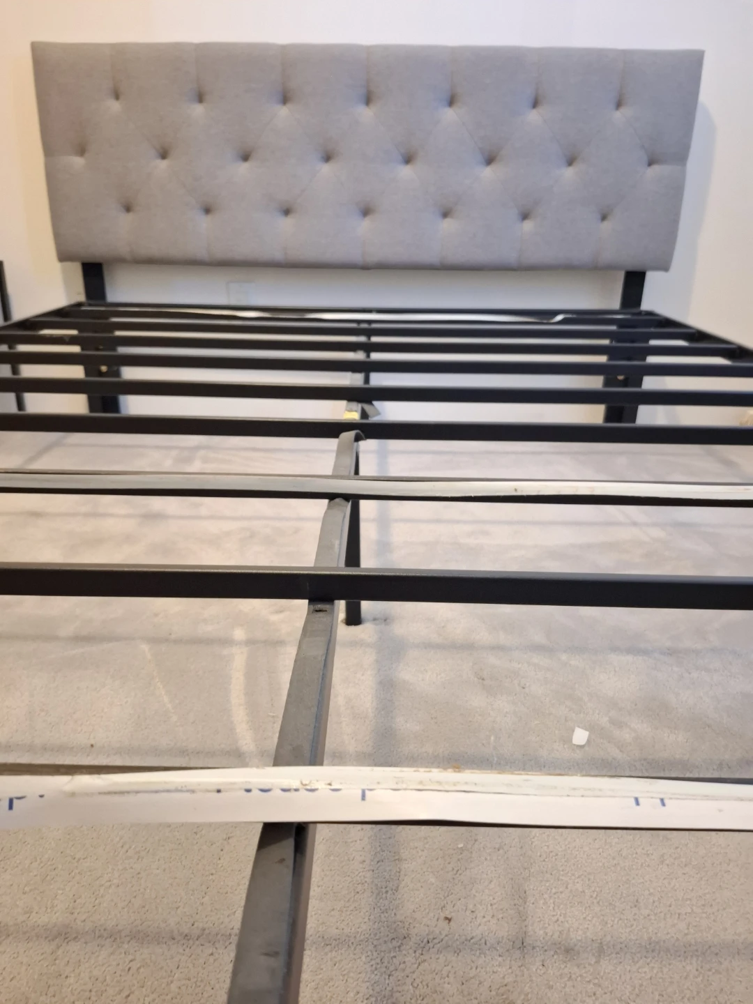 Tufted Grey Upholstered Headboard Metal Bed Frame - photo 3