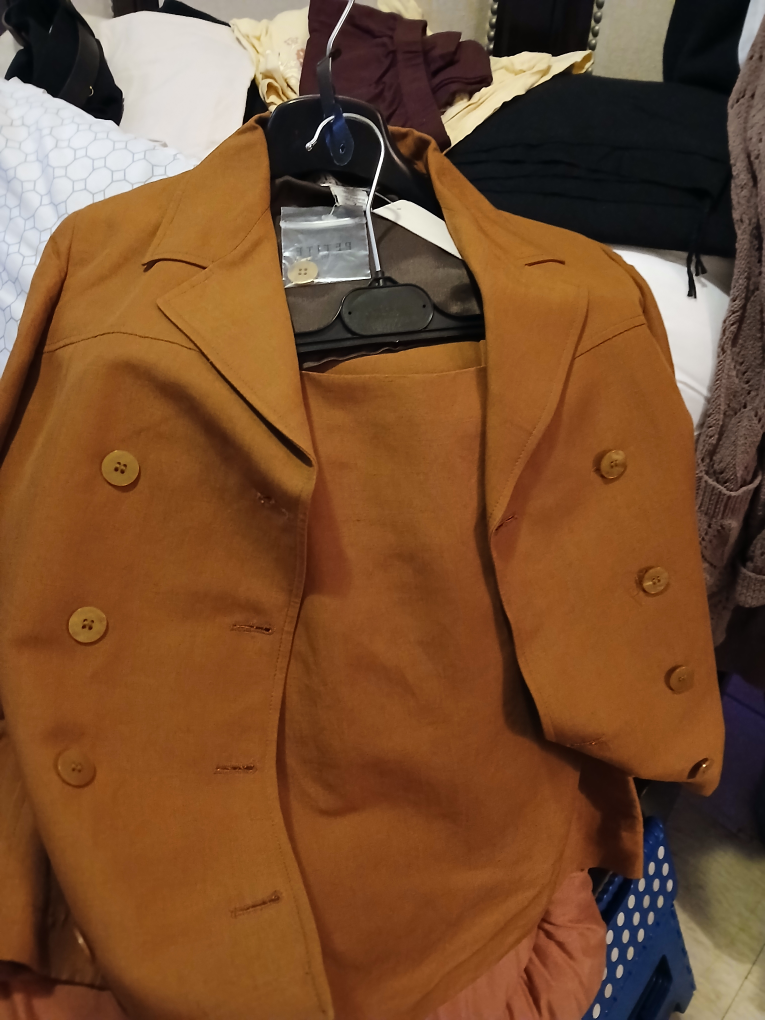 Brown Double-Breasted Jacket and Skirt Set - photo 3