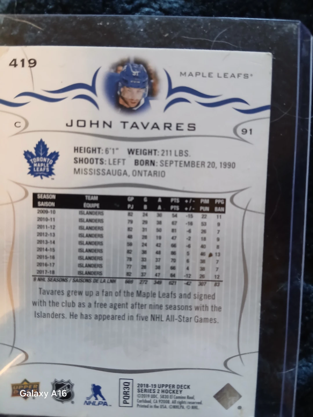 John Tavares 2018-19 Upper Deck Hockey Card - photo 2