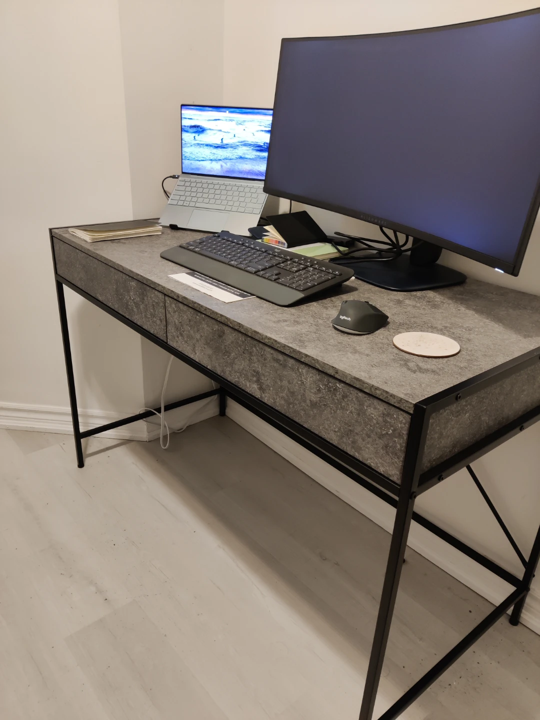 Two-Drawer Desk with Stone-Look Top - photo 2