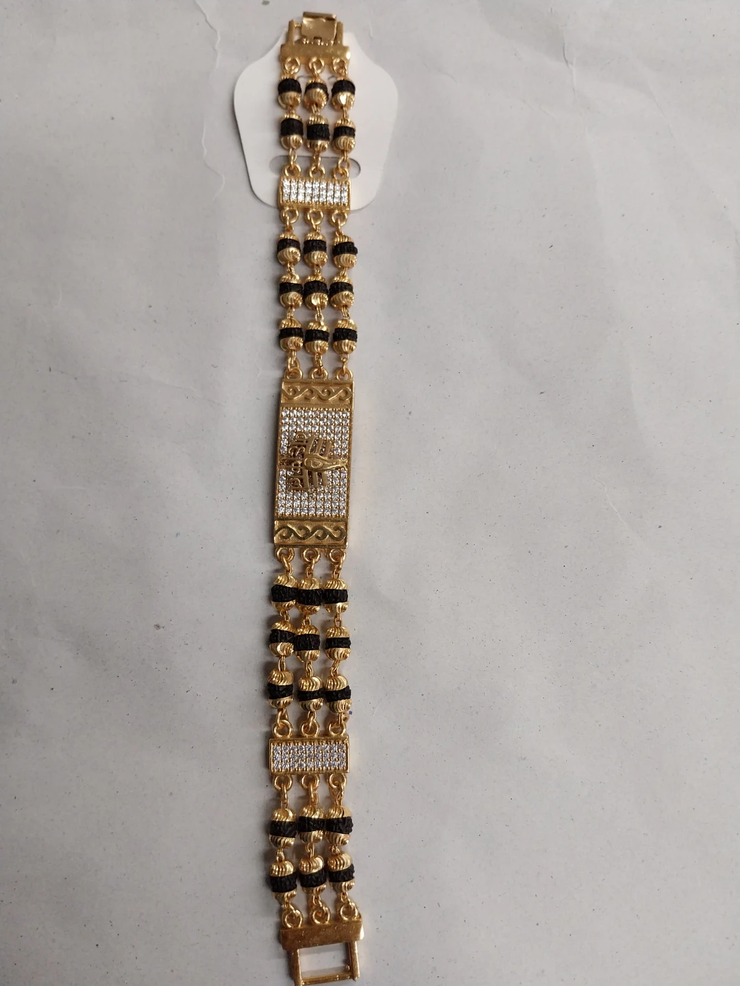 Gold Tone Bracelet with Black Beads and Rhinestones