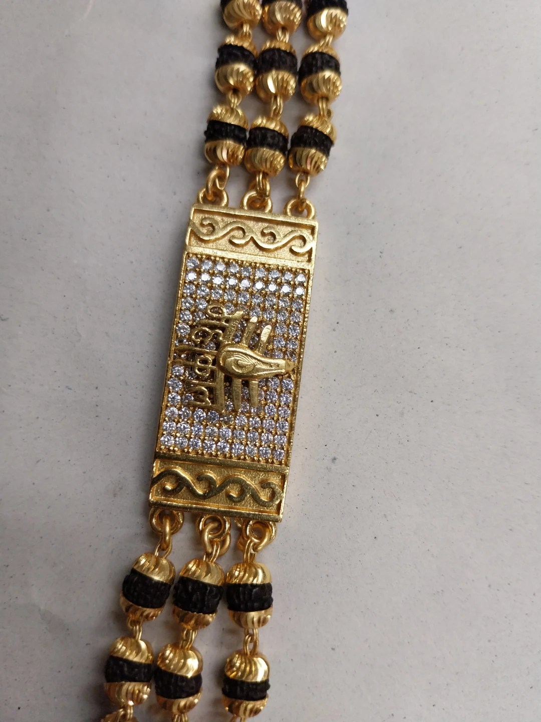 Gold Tone Bracelet with Black Beads and Rhinestones - photo 3