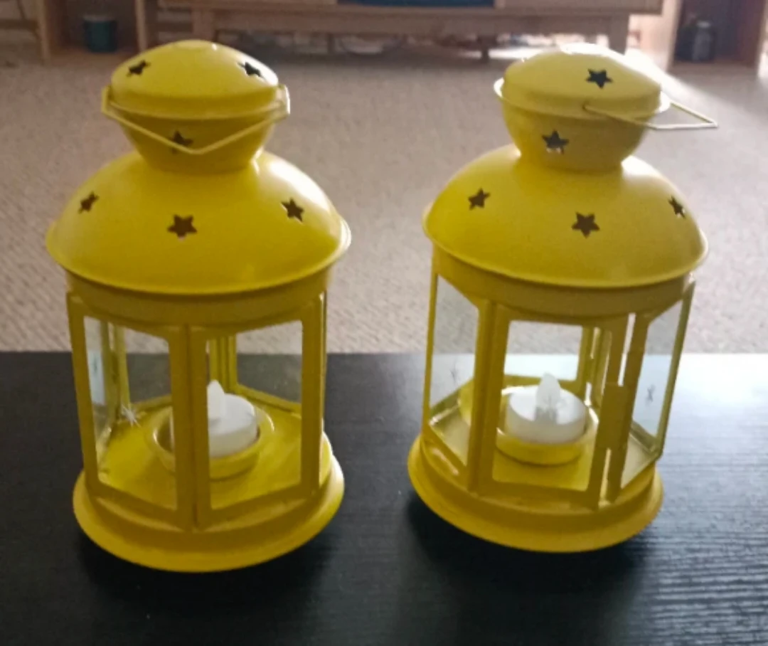 New Set of 2 Yellow Decorative Lanterns with LED Tealights