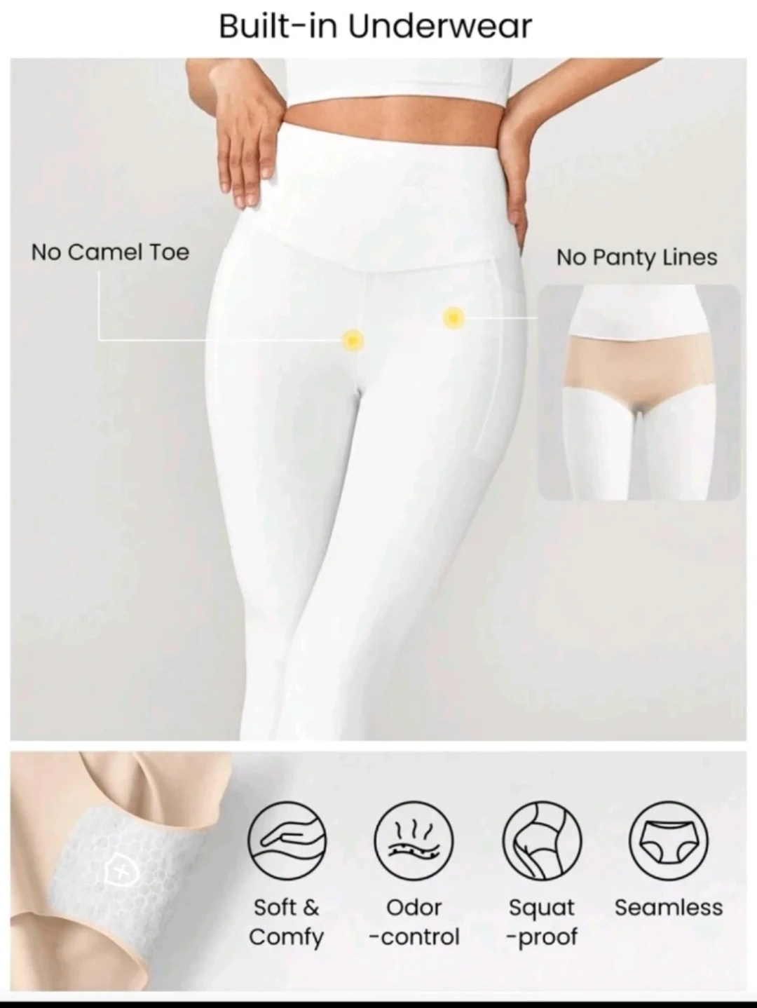 GlowMode White Leggings with Built-in Underwear