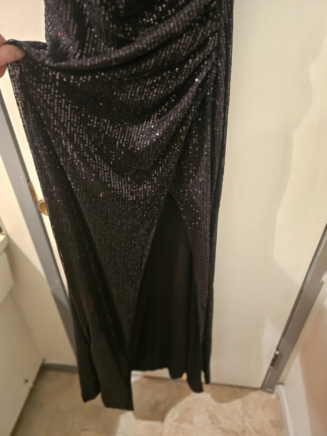 FAERIESTY Black Sequin Off-the-Shoulder Gown - Size S - photo 2