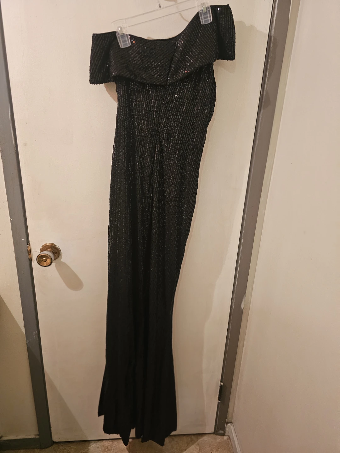 FAERIESTY Black Sequin Off-the-Shoulder Gown - Size S - photo 3