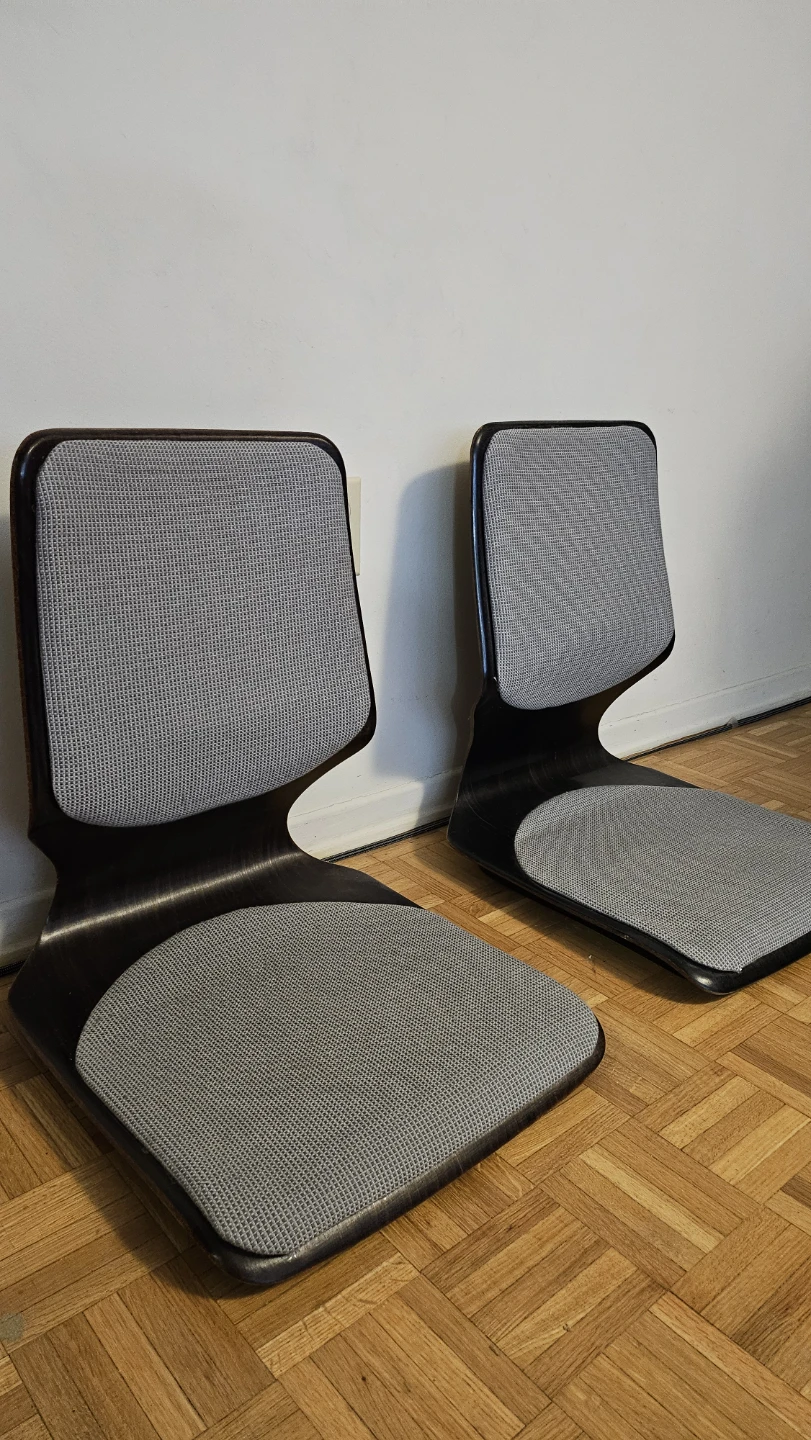 Wood and Grey Fabric Floor Chairs (Set of 2)