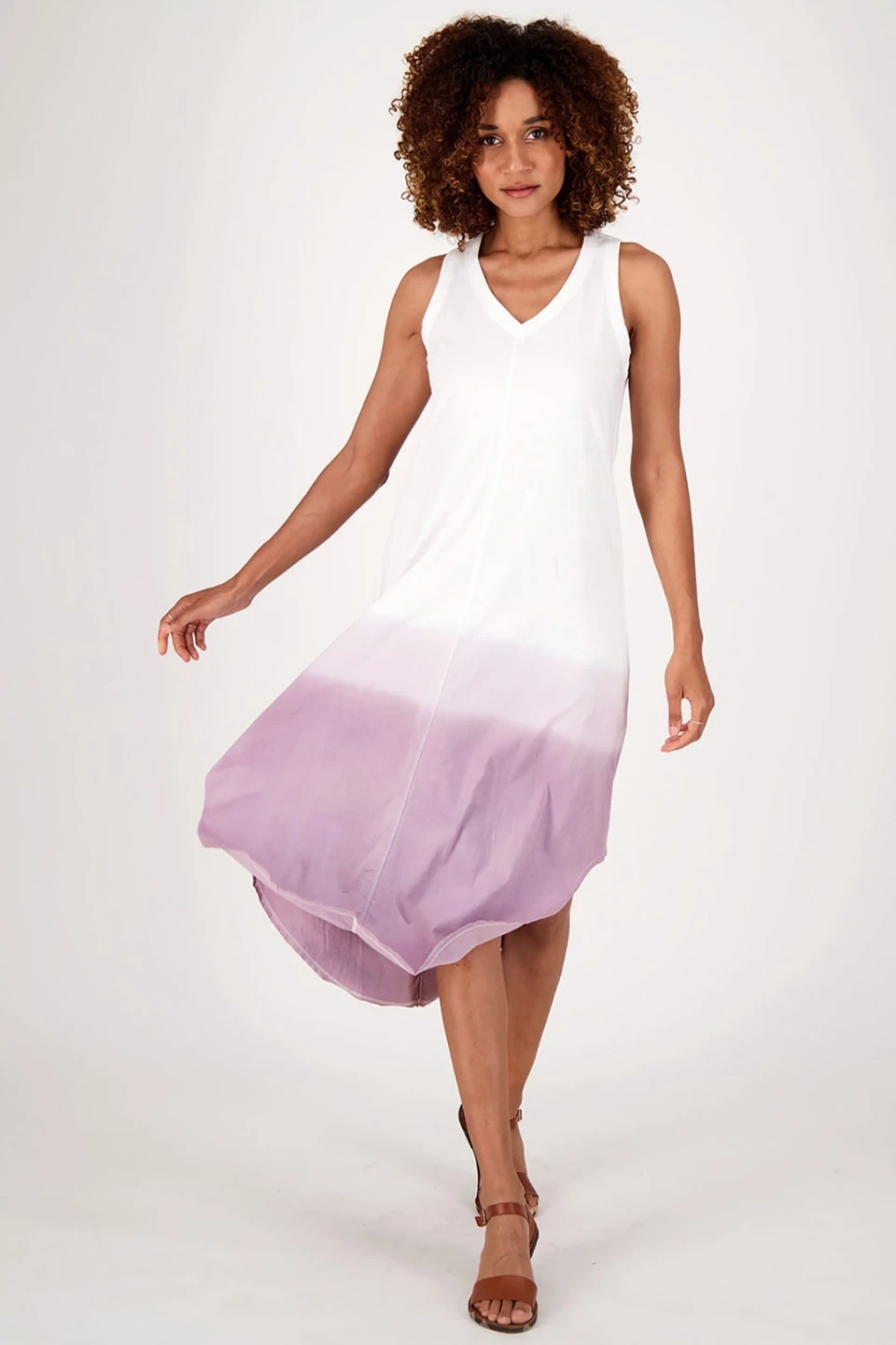 Women's Sleeveless Ombre Cotton Midi Dress - White/Lilac - photo 3