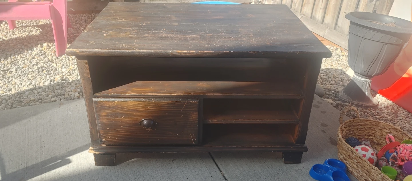 Wooden Media Console with Drawer and Shelves