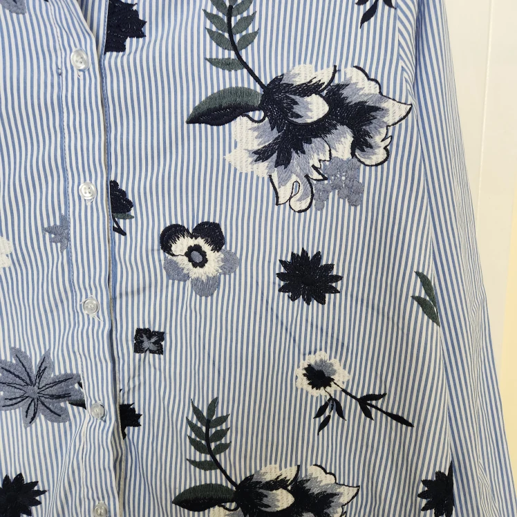 Simon Chang Blue Pinstripe Embroidered Button Down - photo 2