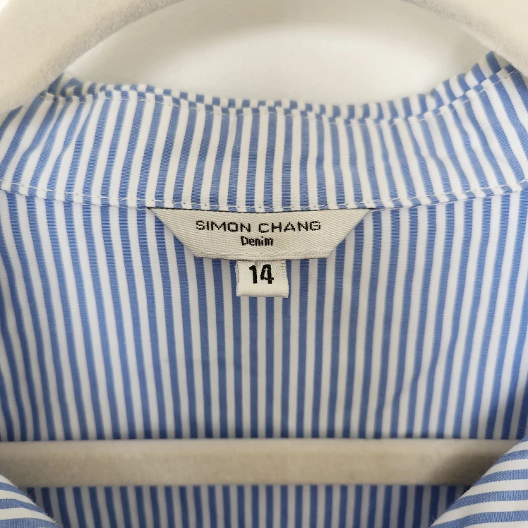 Simon Chang Blue Pinstripe Embroidered Button Down - photo 4