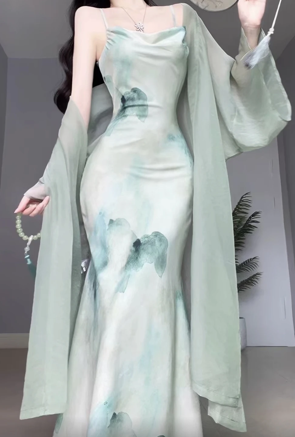 Watercolor Slip Dress with Matching Shawl - photo 2