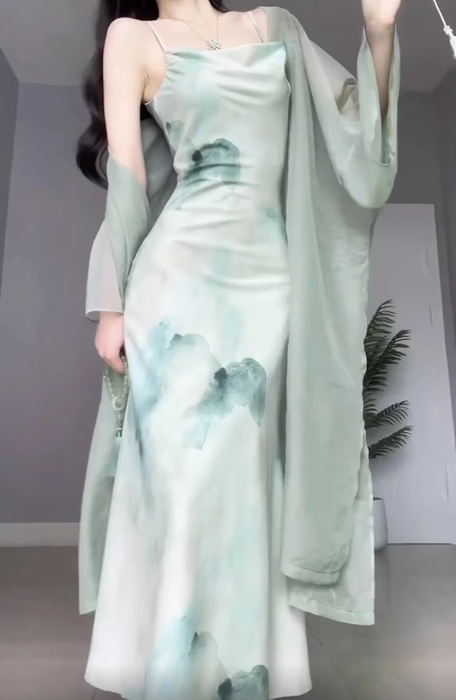 Watercolor Slip Dress with Matching Shawl - photo 3
