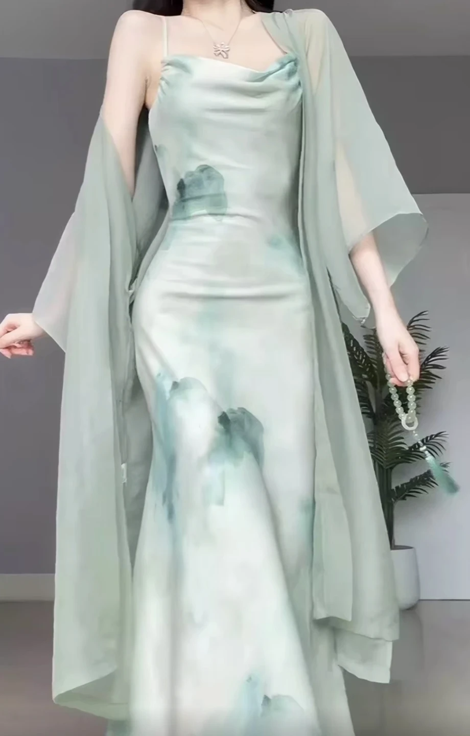 Watercolor Slip Dress with Matching Shawl - photo 4