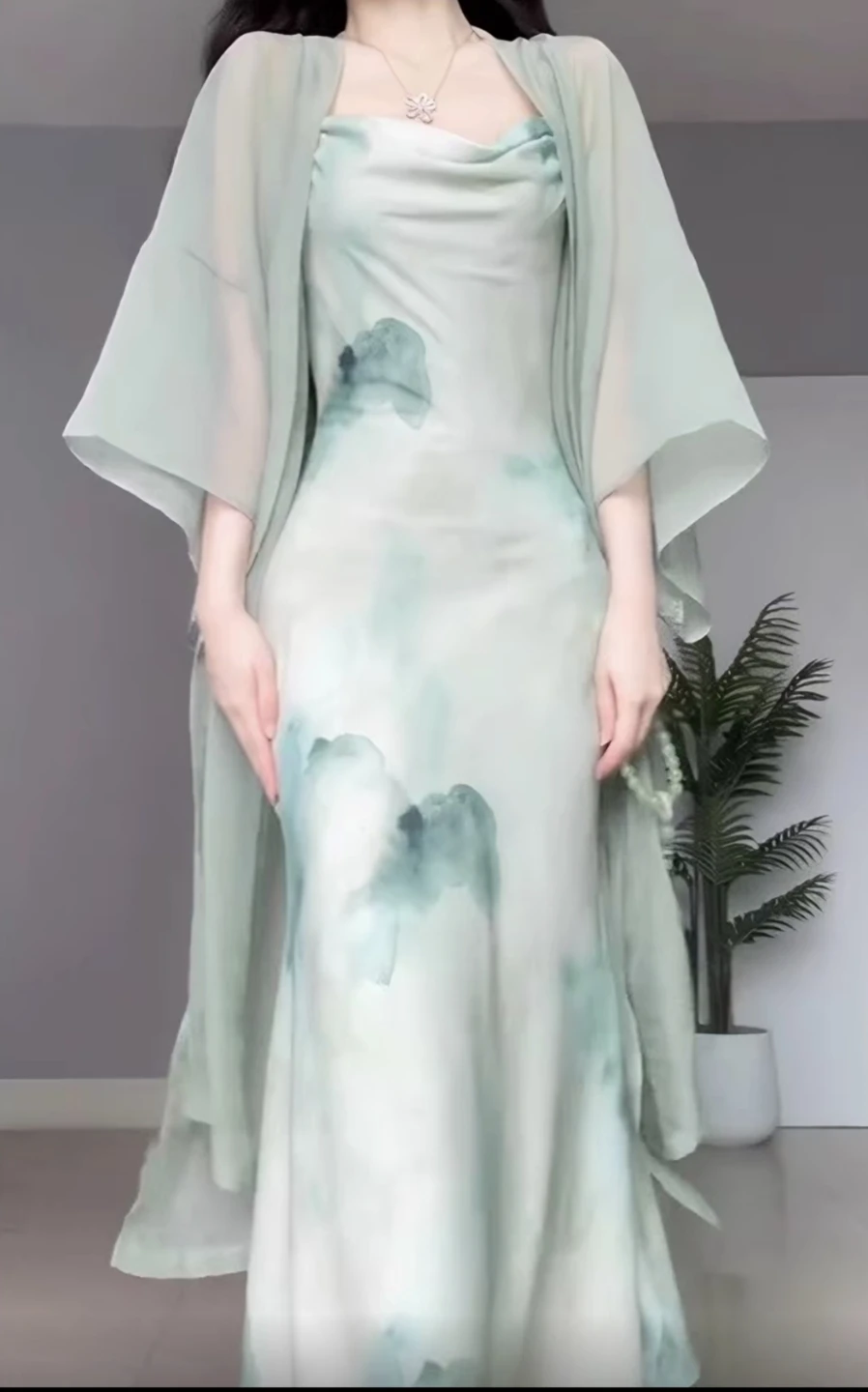 Watercolor Slip Dress with Matching Shawl - photo 5