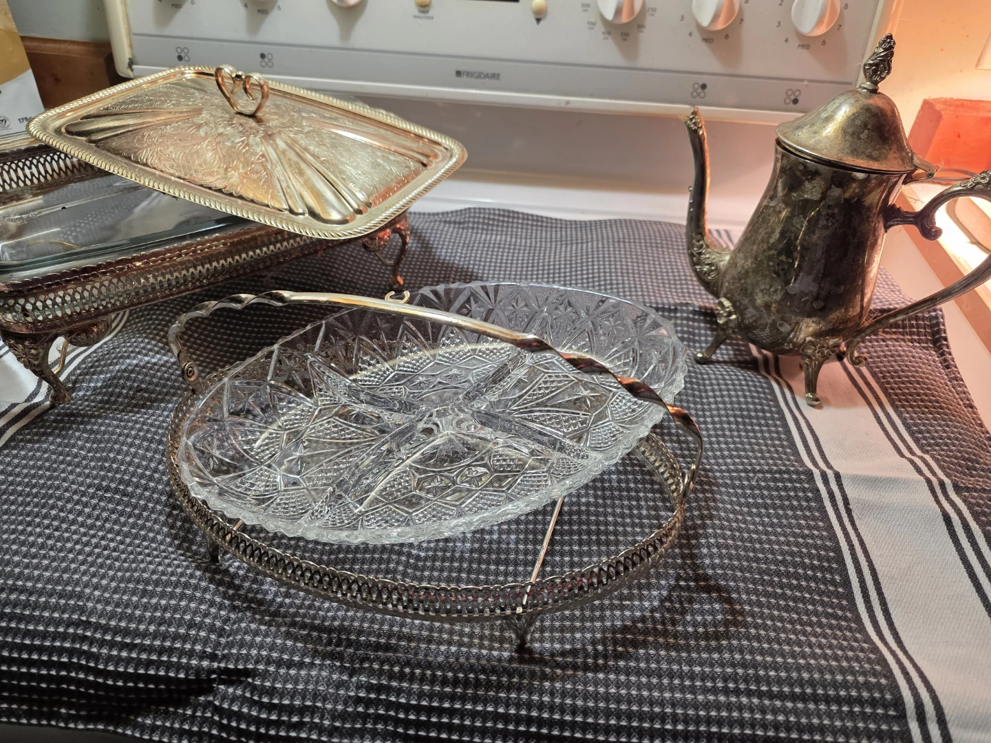 Silver Plated Serving Set with Glass Dish