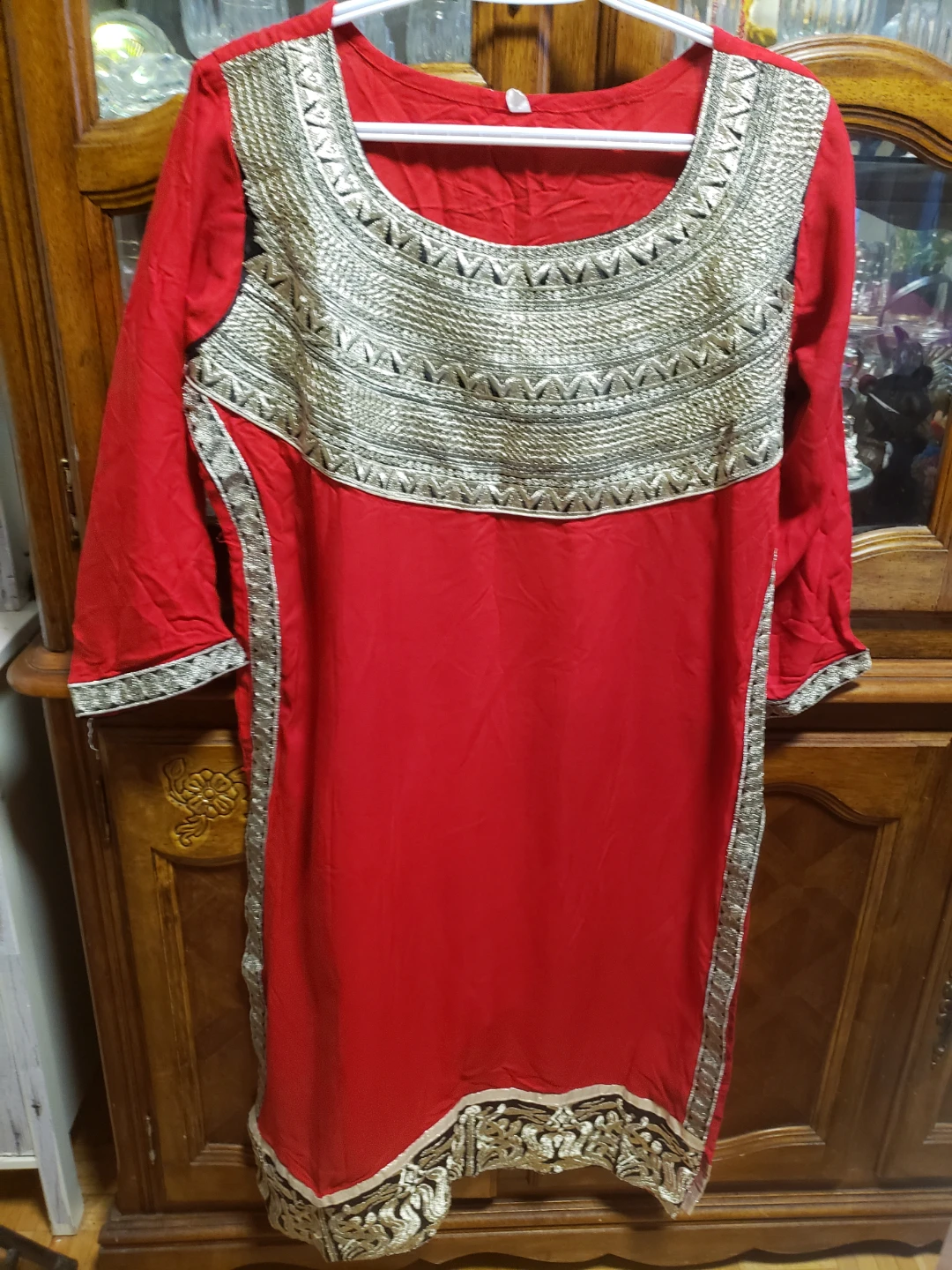 Red Kurti with Gold Embroidery Size 44