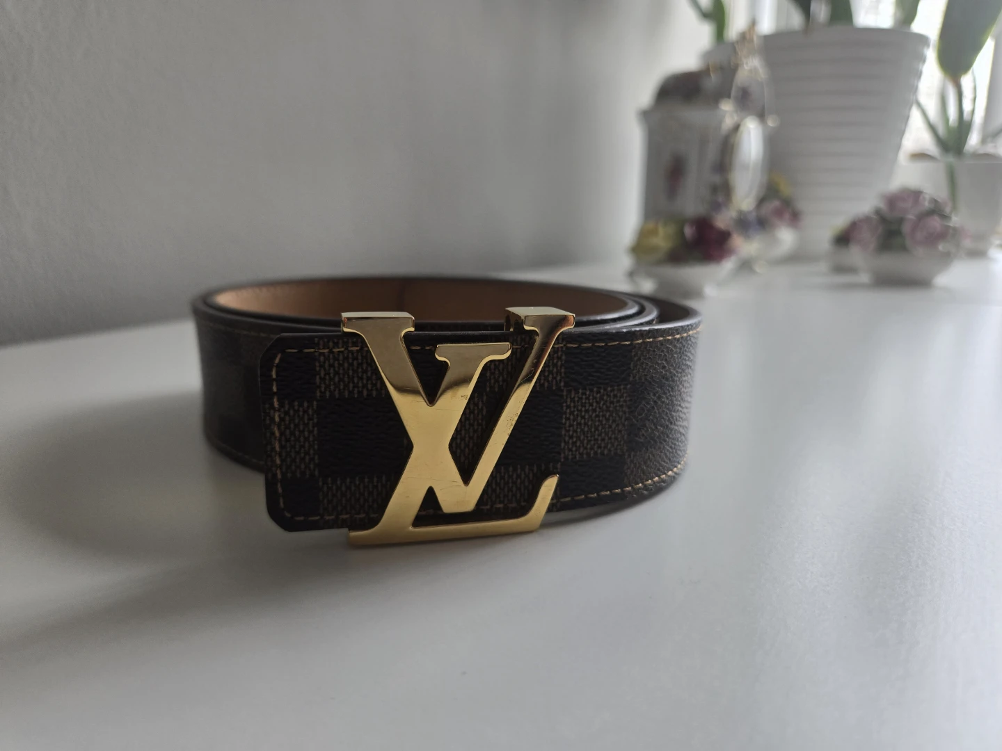 Louis Vuitton Damier Ebene Belt with Gold LV Buckle