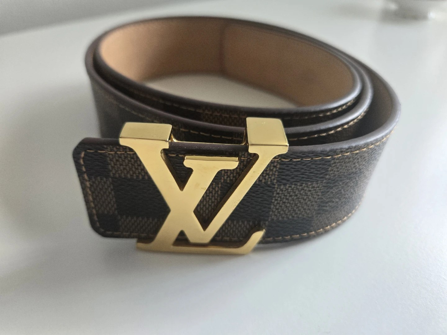 Louis Vuitton Damier Ebene Belt with Gold LV Buckle - photo 3