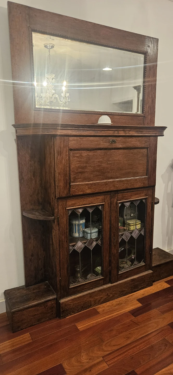 Antique Wooden Secretary Desk with Mirror