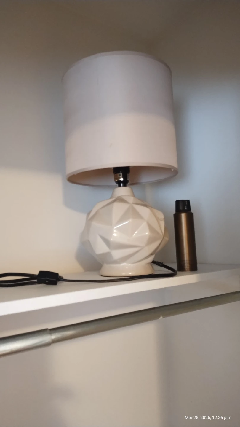 White Geometric Table Lamp with White Drum Shade