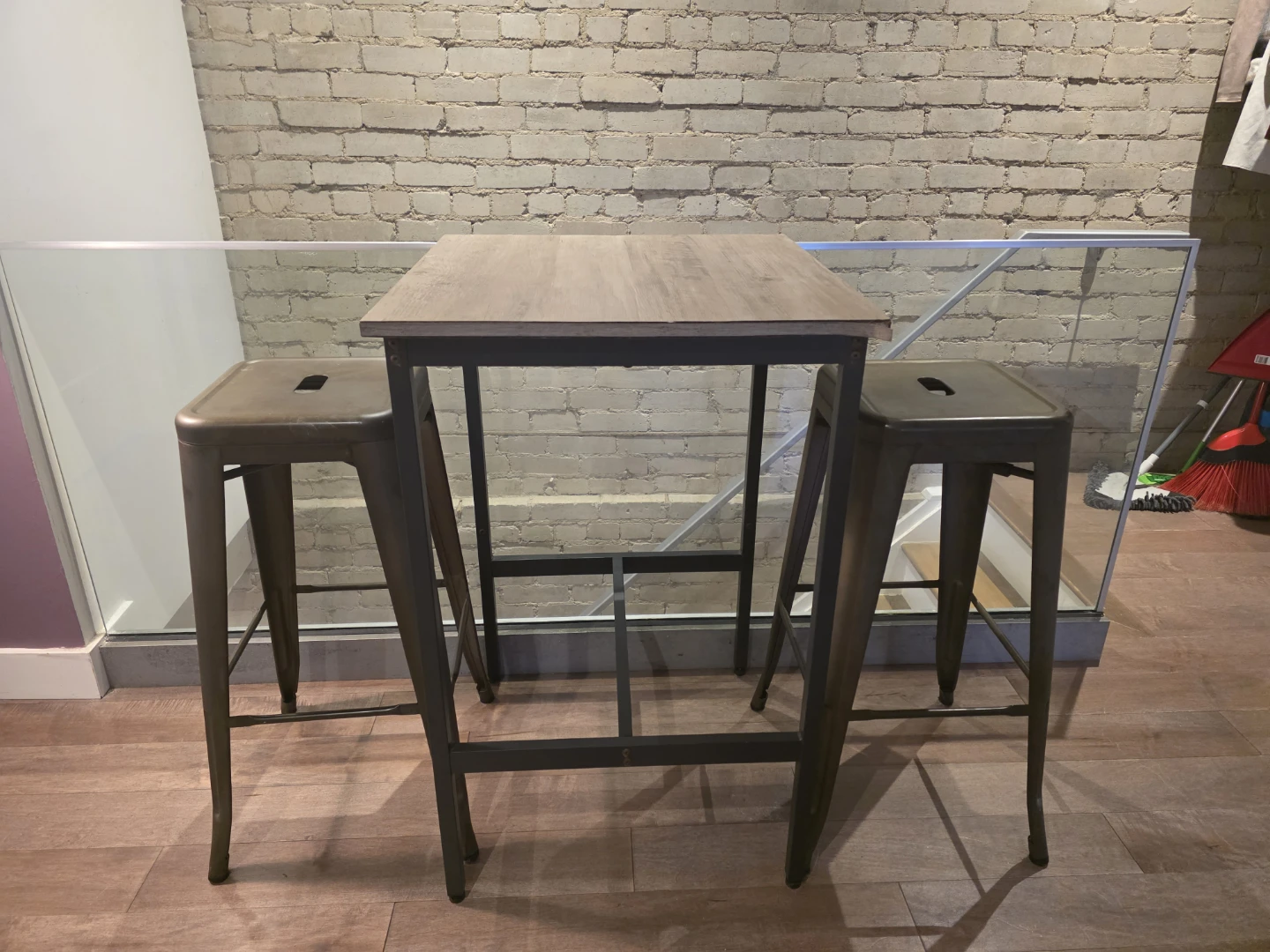 Industrial Bar Table Set with 2 Stools