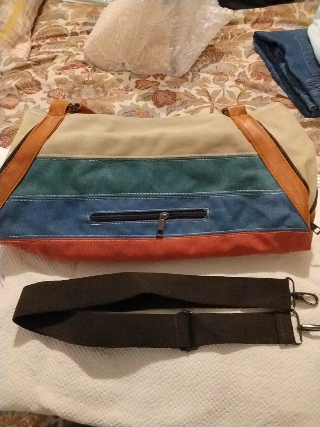 Colourful Striped Shoulder Bag with Removable Strap - photo 3
