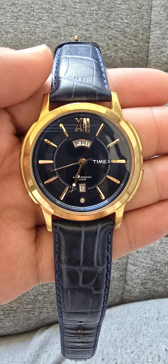 Timex Gold Tone Analog Watch with Blue Croc Strap - photo 2