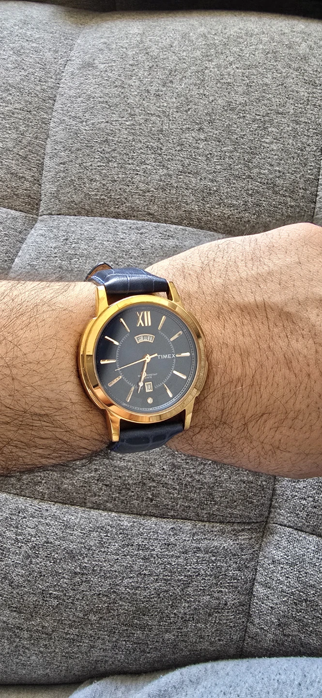 Timex Gold Tone Analog Watch with Blue Croc Strap - photo 3