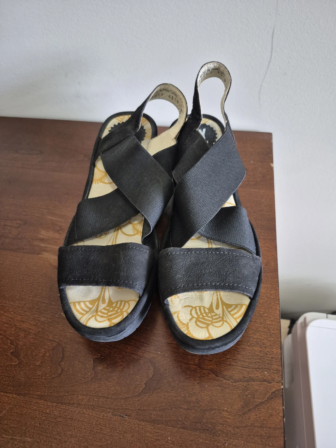 FLY LONDON Black Wedge Sandals Size 38