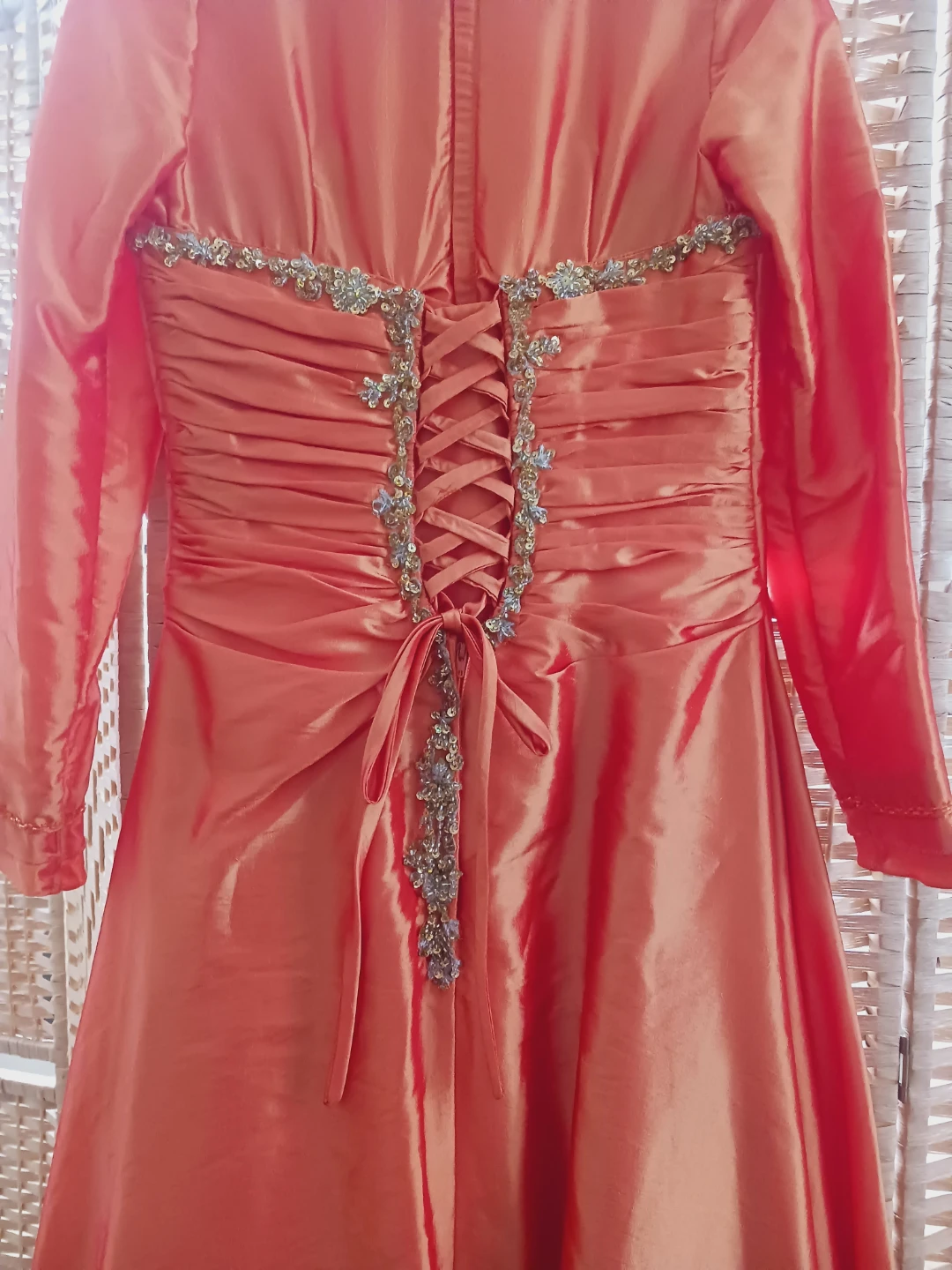 Rich Burnt Orange Ruched Formal Dress With Beaded Embellishment - photo 5