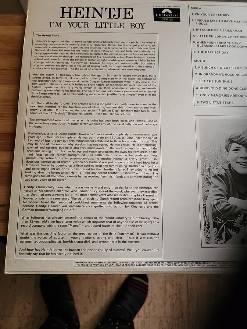 Heintje I'm Your Little Boy Vinyl Record - photo 4