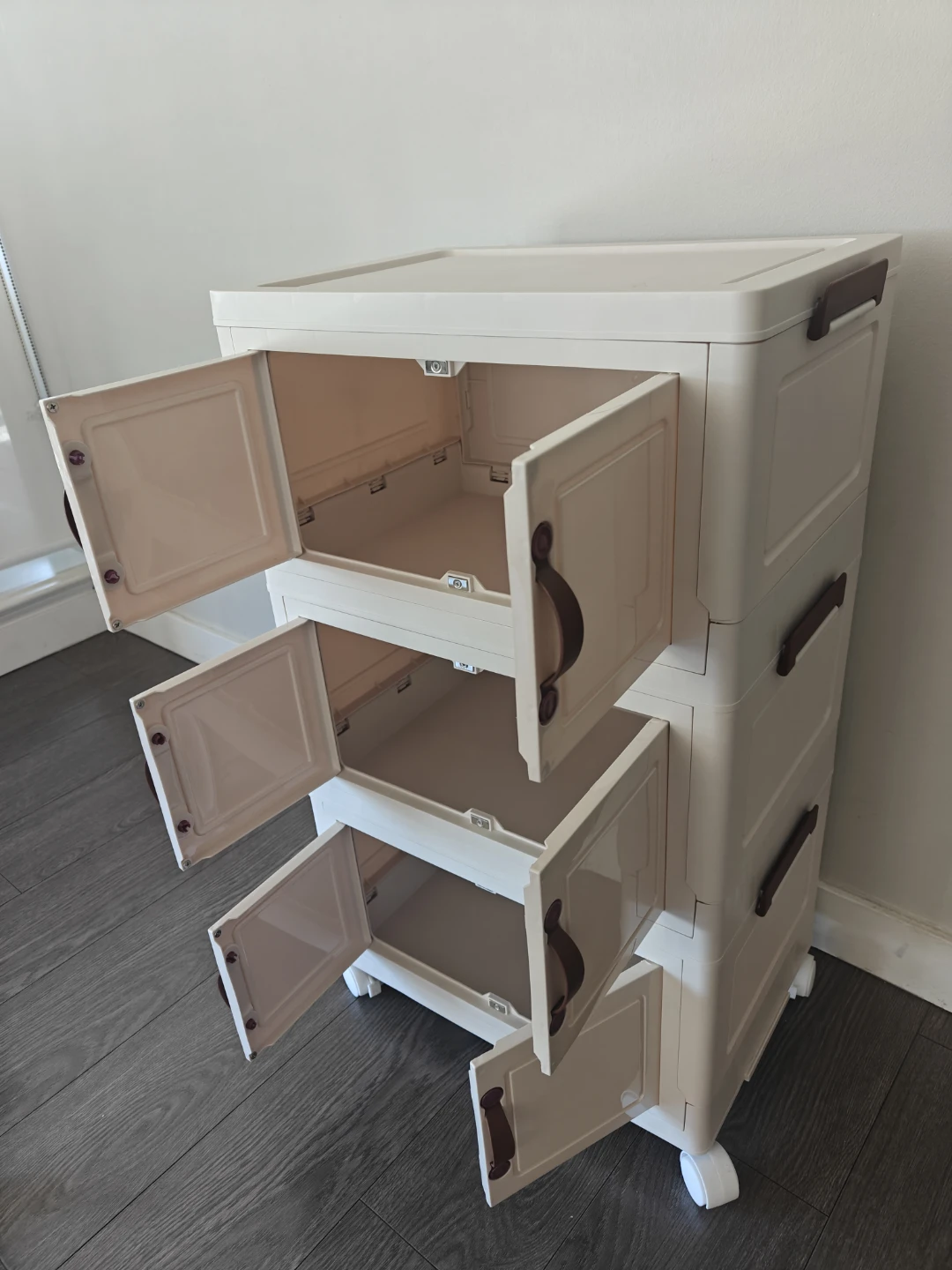 Cream 3-Tier Plastic Storage Cabinet with Wheels - photo 2