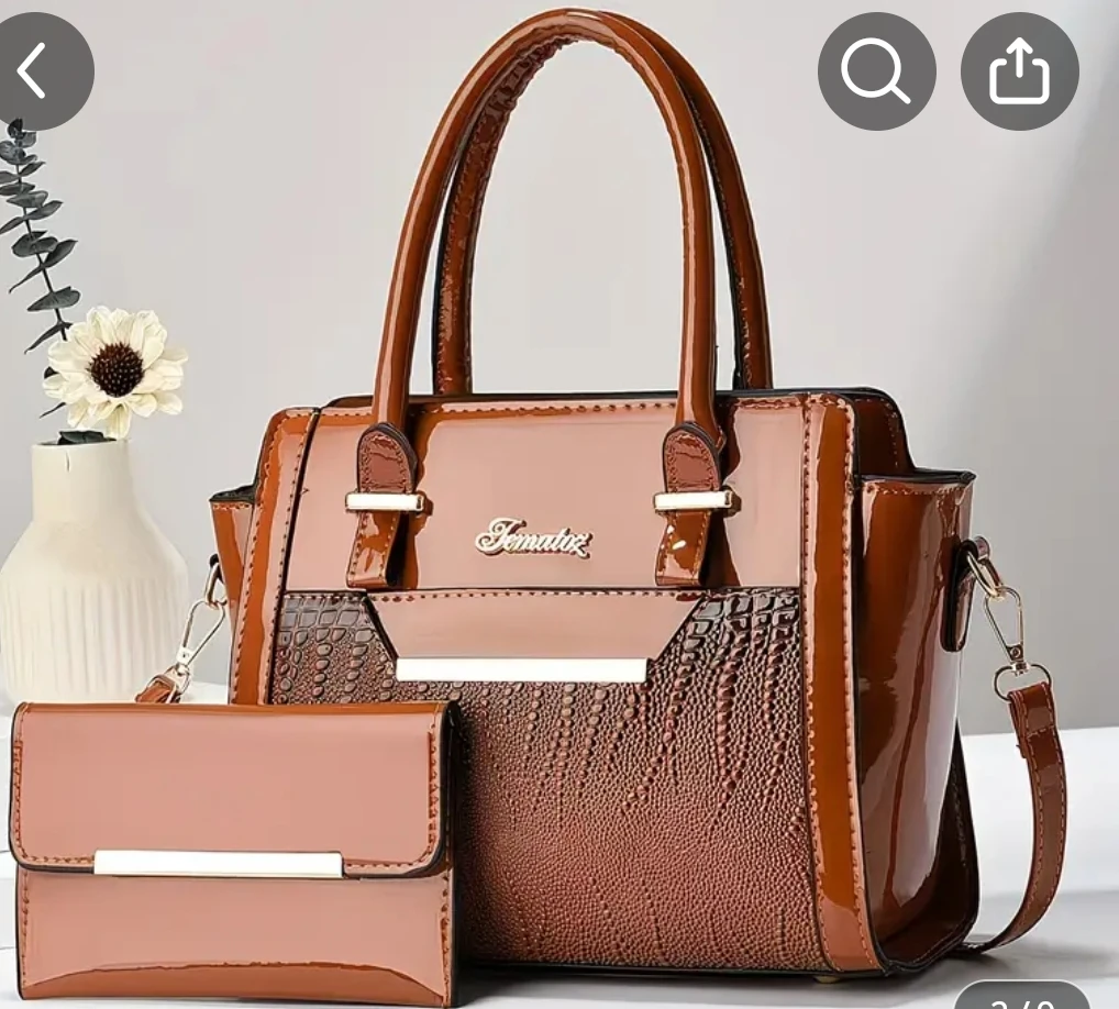Tomatez Women's Brown Patent Leather Handbag with Wallet