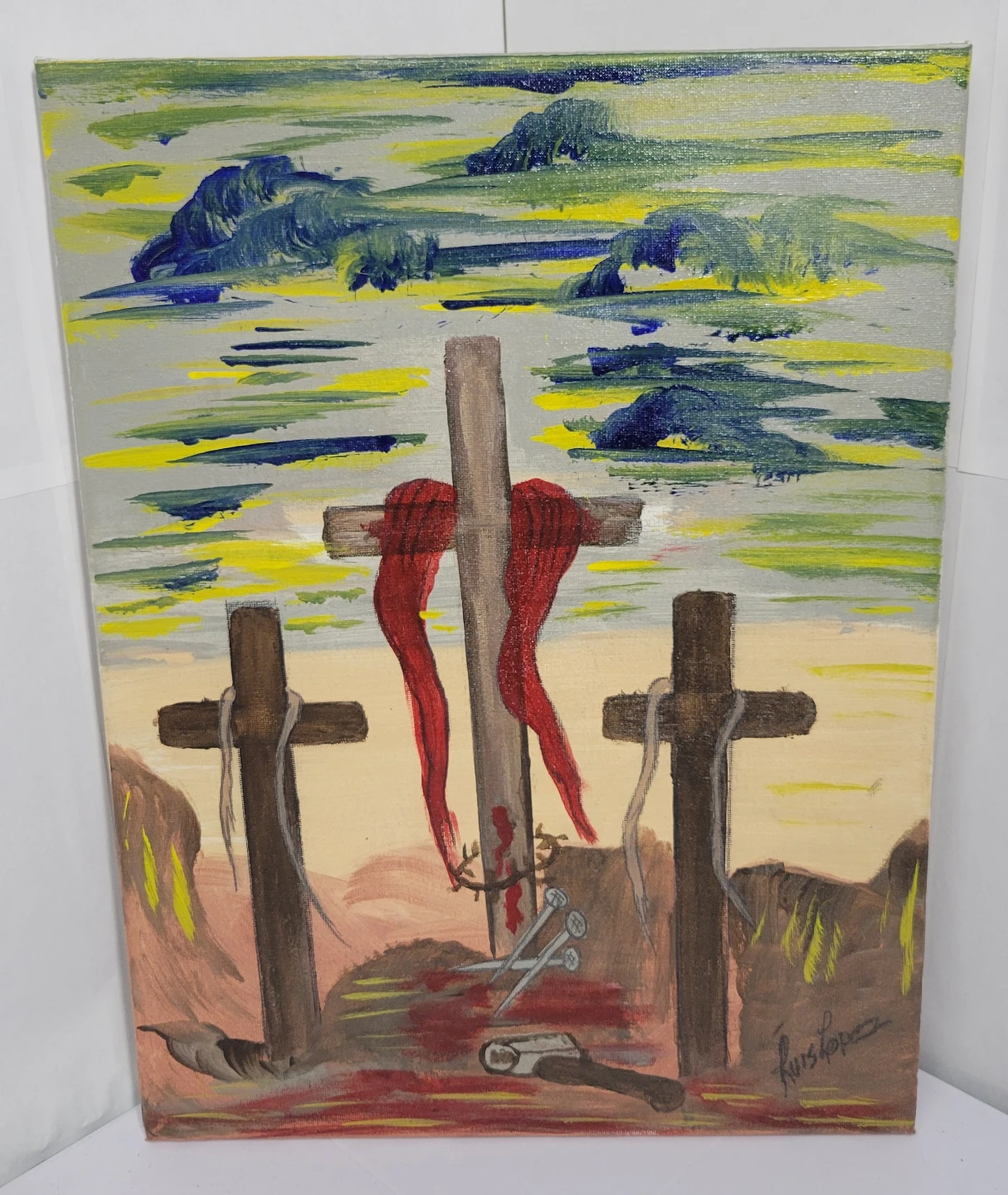 Wall Art Acrilic Painting with Three Crosses