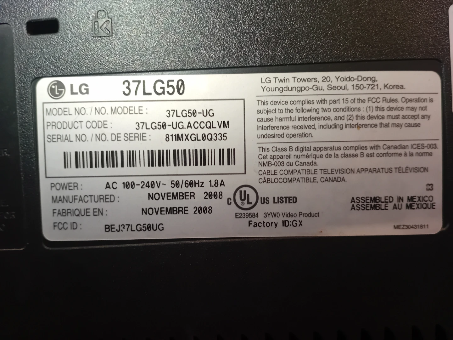 LG 37LG50 37" HD TV - photo 5