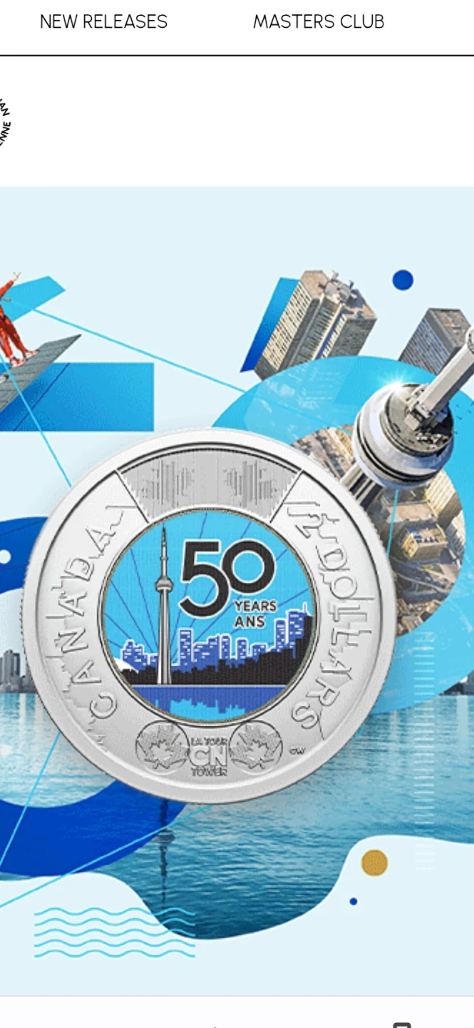 Canada 2  Dolllar 50 Years CN Tower Coin