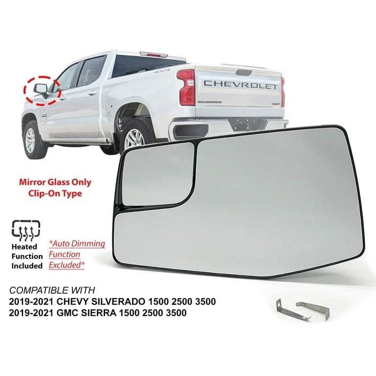 Left Side Mirror Glass for 2019-2021 Chevy Silverado GMC Sierra - photo 2