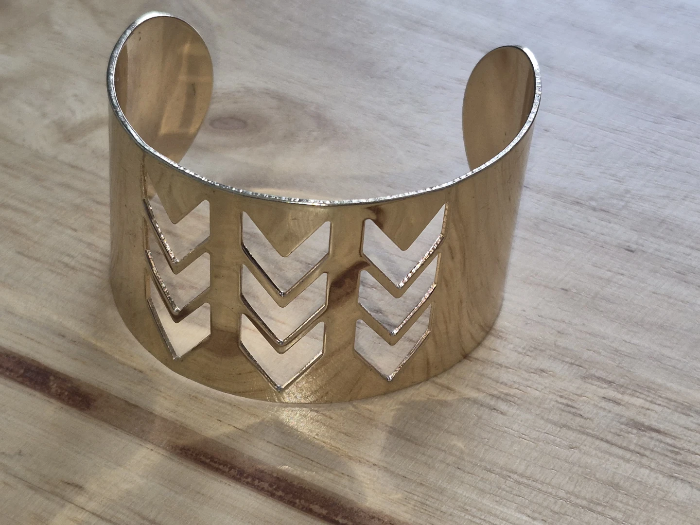 Gold Tone Cuff Bracelet with Chevron Cutouts - photo 2