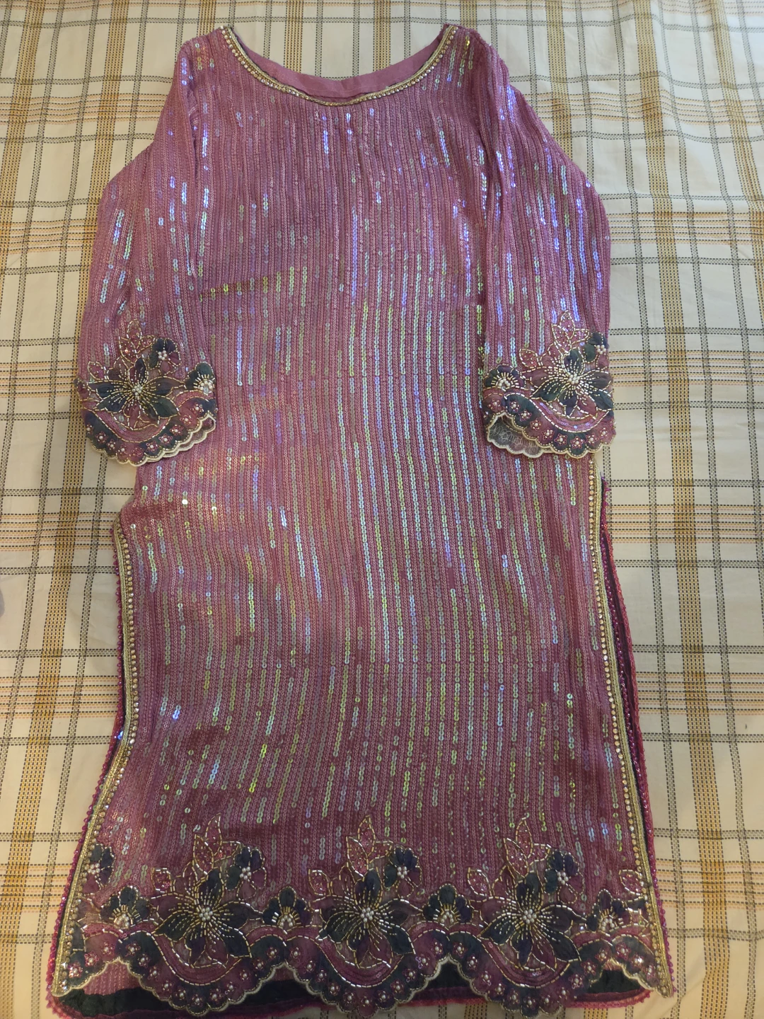 Women's Sequined Kurti and Pants Set - Pink - photo 2