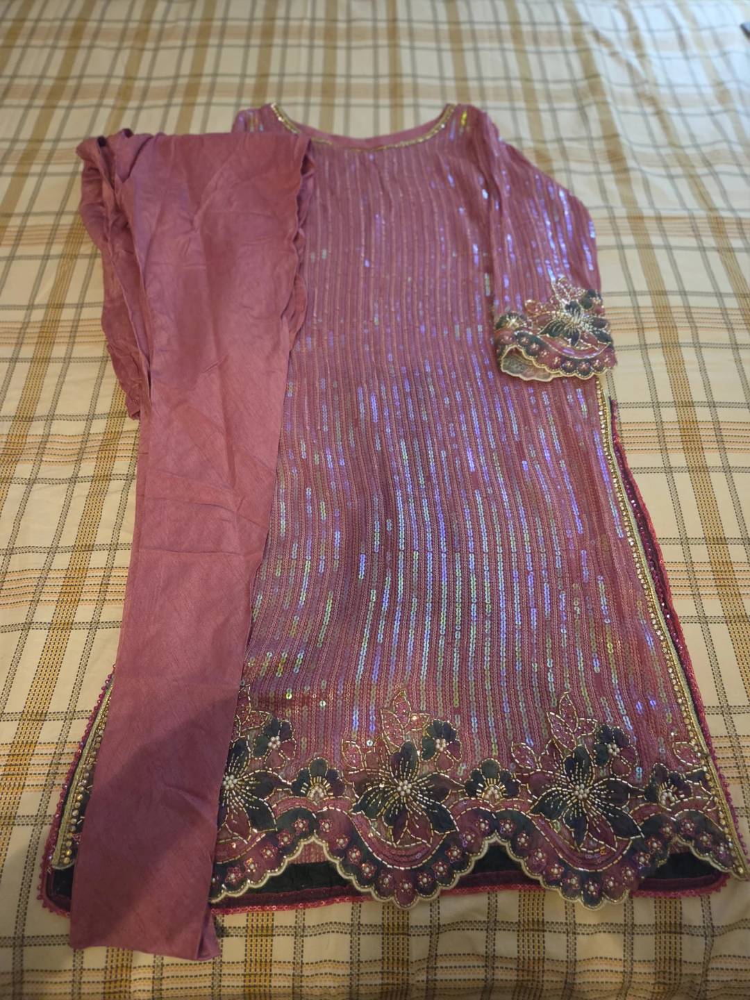 Women's Sequined Kurti and Pants Set - Pink - photo 3