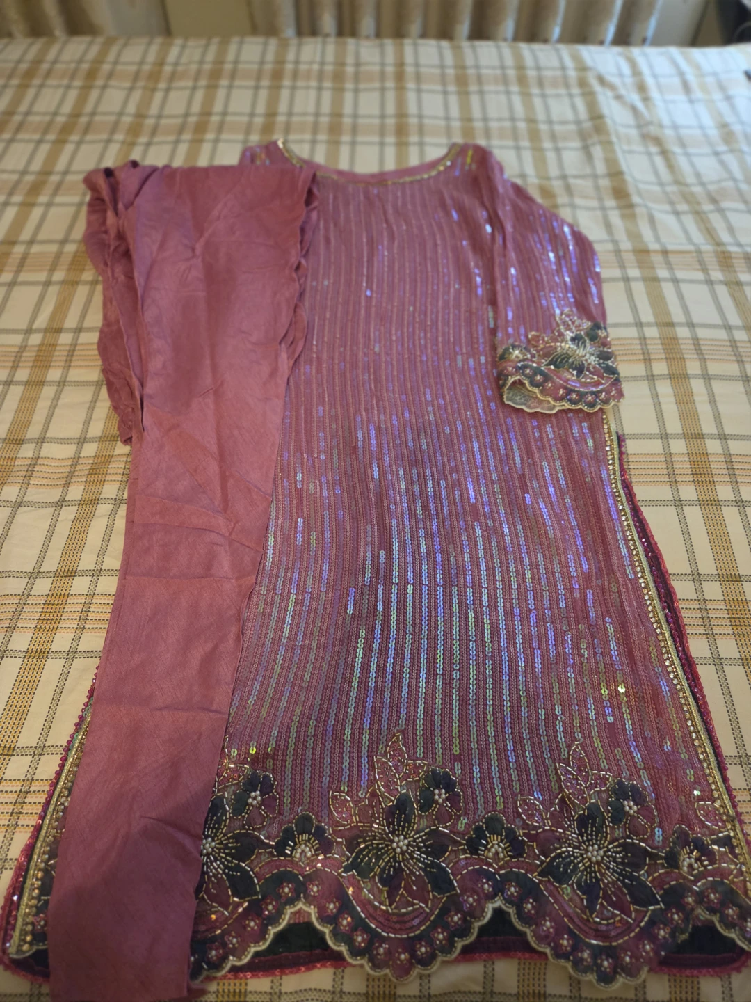 Women's Sequined Kurti and Pants Set - Pink - photo 4