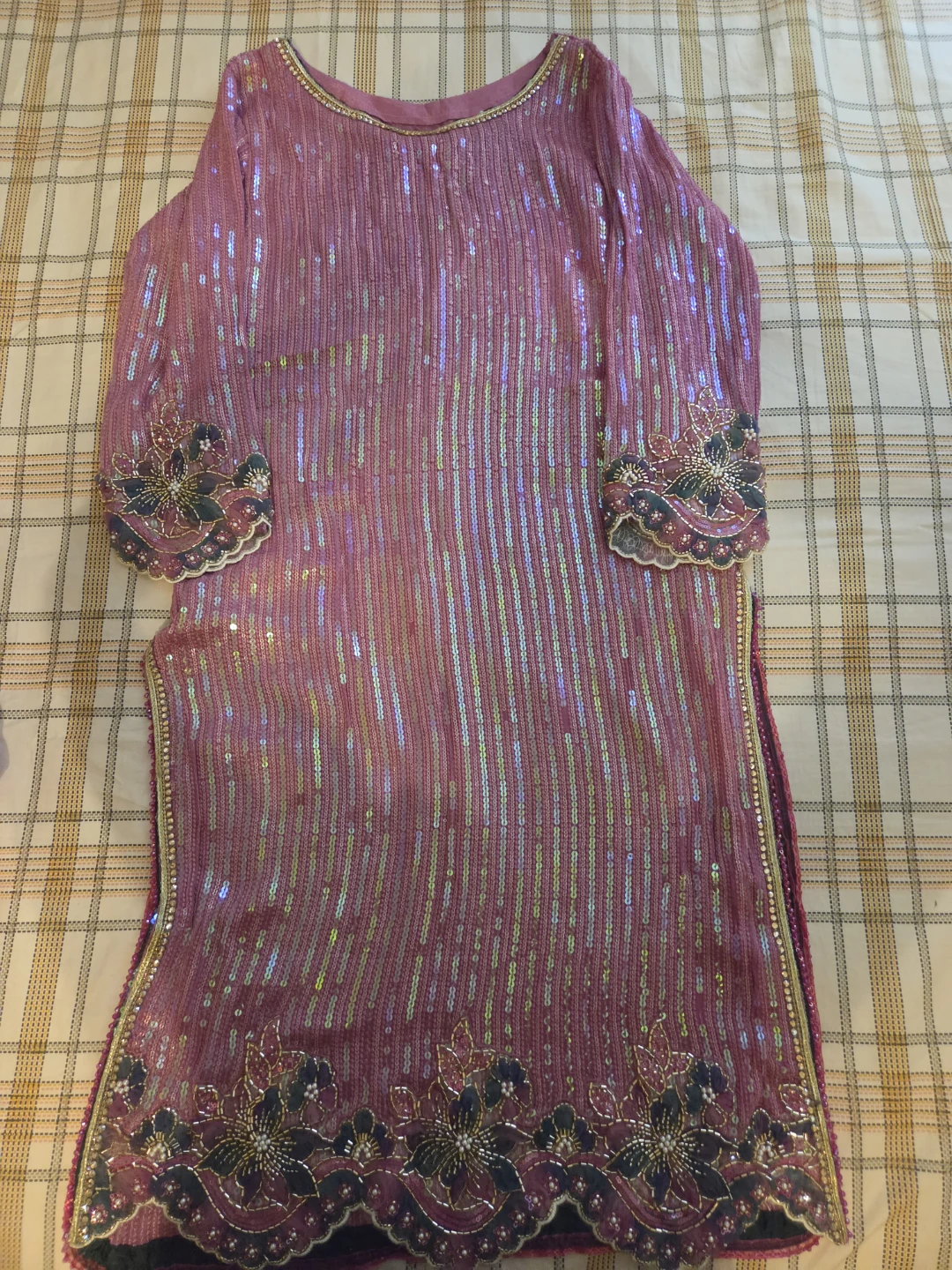 Women's Sequined Kurti and Pants Set - Pink - photo 5