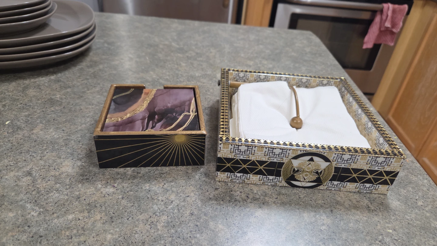 Decorative Napkin Holder with Coaster Set