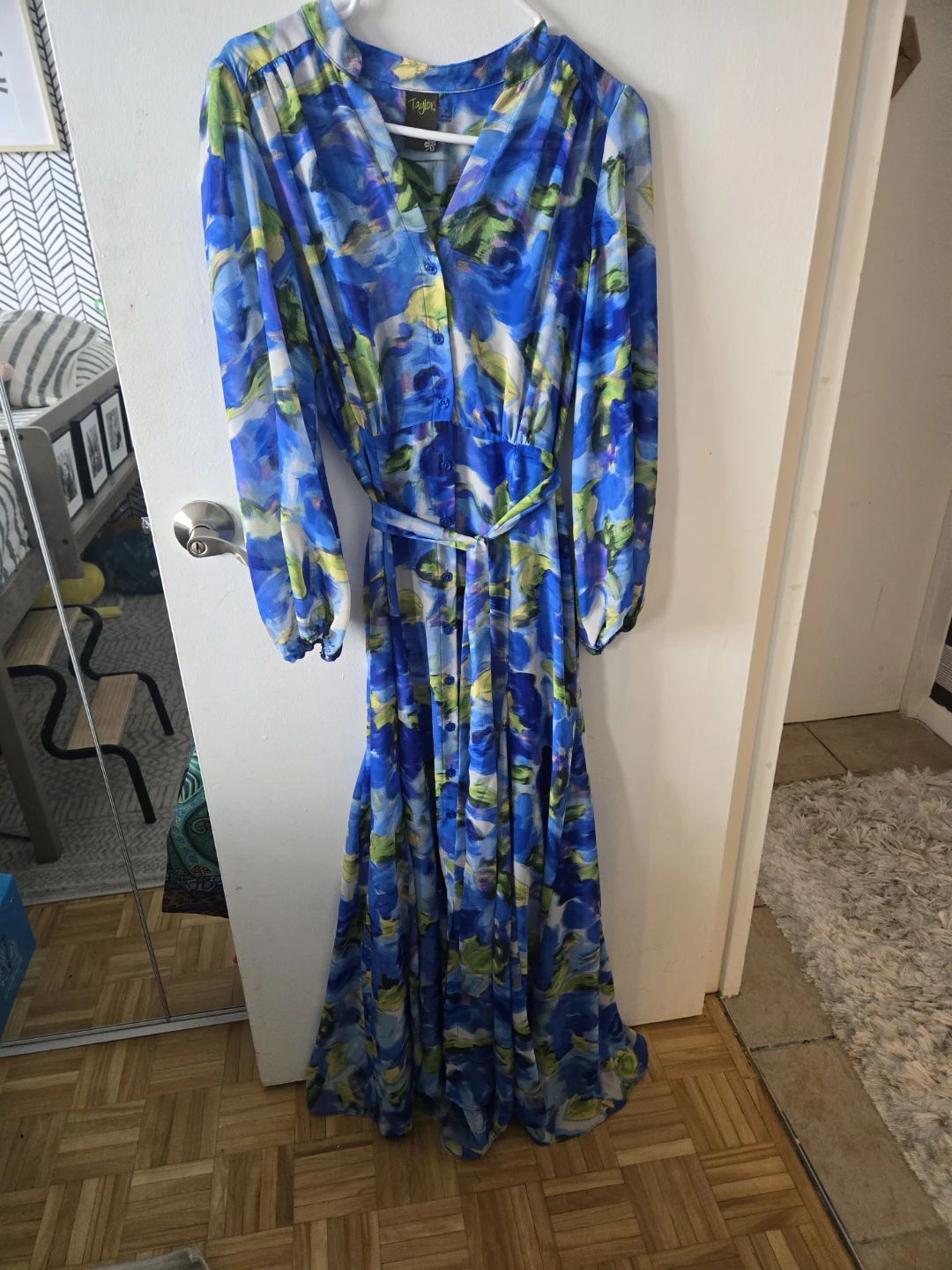 Size 8 - Blue Floral Print Maxi Dress with Belt
