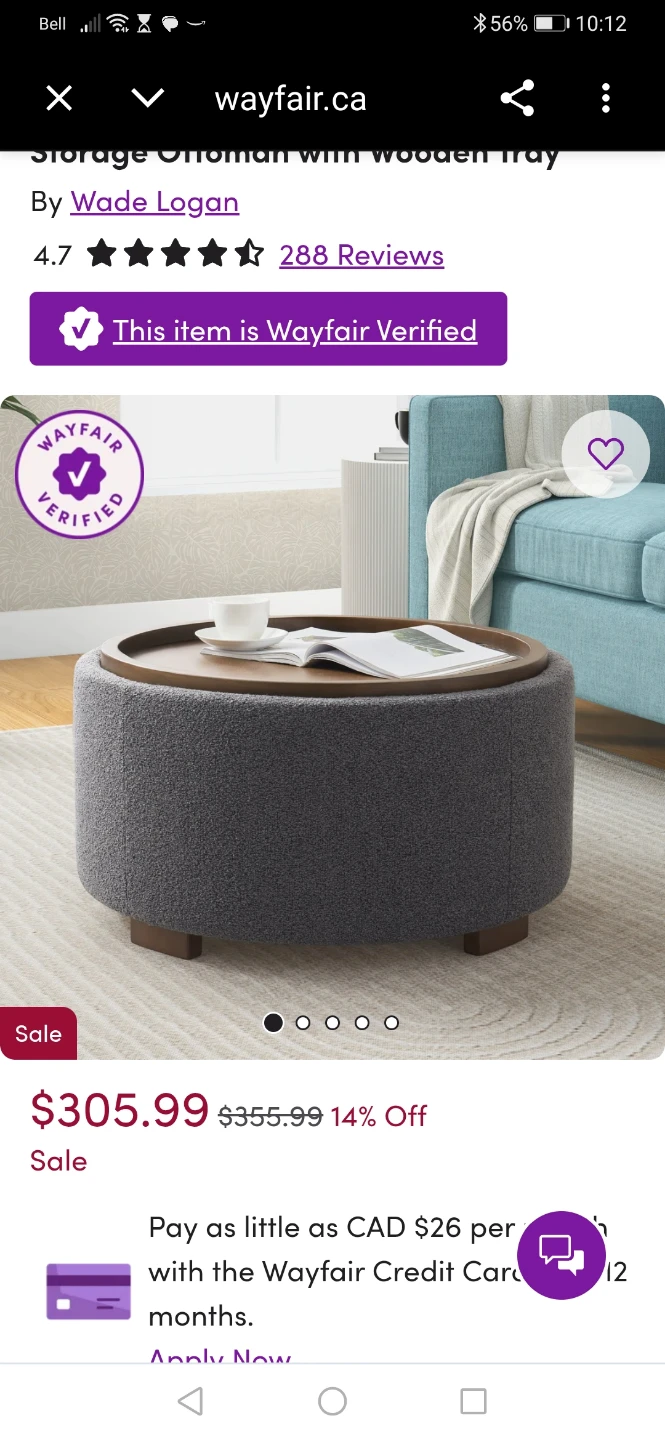 Storage Ottoman with Wooden Tray