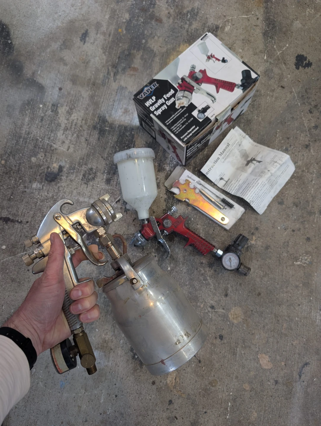 Two HVLP Gravity Feed and bottom paint Spray Gun